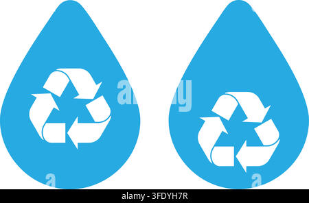 Water Drop Recycle Icon, Blue Droplet with White Recycling Symbol Stock Vector