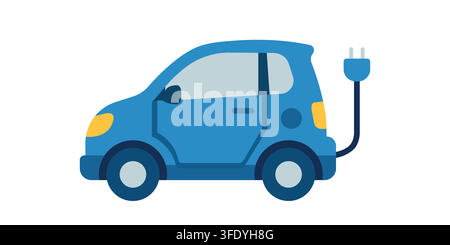 Blue Electric Car Vector Illustration with Charging Plug Symbolizing Eco-Friendly Urban Mobility on white background isolated Stock Vector