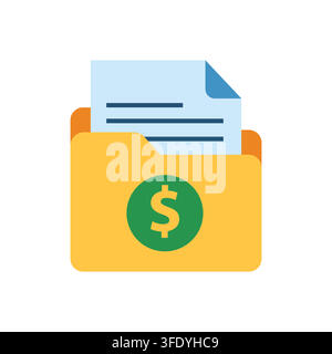 Yellow Financial File Folder with Dollar Sign Icon for Business Records on white background isolated Stock Vector