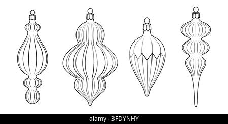 Elongated vintage Christmas glass icicles set linear vector for seasonal decor Stock Vector