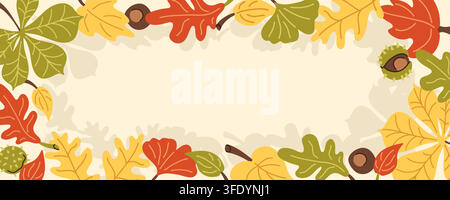 Autumn foliage leaves border banner flat vector background for seasonal sale design Stock Vector