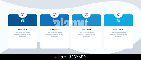 Four Step Business Process Infographic Template with Modern Blue Cards Stock Vector
