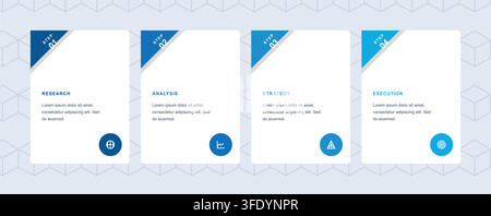 Four Step Business Process Infographic Template with Modern Blue Cards Stock Vector