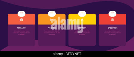Four Step Business Process Infographic with Colorful Strategy Cards Stock Vector