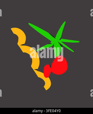 Abstract Tropical Botanical Vector, Colorful Plant and Fruit Shapes, Modern Organic Illustration, Trendy Bright Nature Design on Dark Background Stock Vector