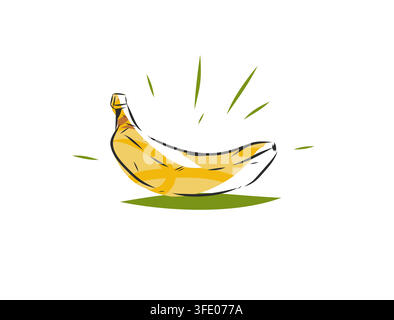 Fresh Yellow Banana Hand Drawn Vector Illustration, Tropical Fruit for Healthy Food, Vegan Nutrition, Smoothie, Breakfast, Grocery, Packaging and Stock Vector