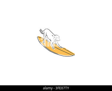 Surfing Dog Riding Surfboard Hand Drawn Vector Illustration, Funny Pet Surfer, Summer Beach Water Sport and Vacation Line Art. Stock Vector