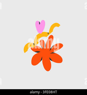 Abstract Colorful Flower Vector, Modern Floral Botanical Illustration, Trendy Organic Shapes, Bright Minimalist Contemporary Nature Design Stock Vector