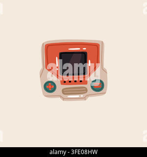 Retro Video Game Console Vector Illustration, Vintage Gaming Device with Screen and Controls, Nostalgic 90s Y2K Technology Stock Vector