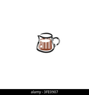Coffee Pot Vector Illustration, Hand Drawn Glass Coffee Server with Hot Drink, Minimal Cafe Carafe Icon Isolated on White Background Stock Vector