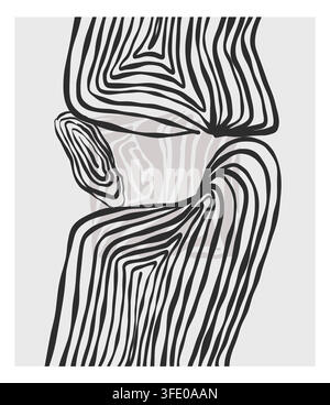 Abstract Wavy Line Pattern with Organic Curves, Black and White Optical Linear Background, Modern Minimalist Psychedelic Geometric Wall Art Design Stock Vector