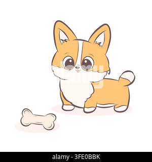 Vector illustration of a cute corgi puppy with a bone Stock Vector
