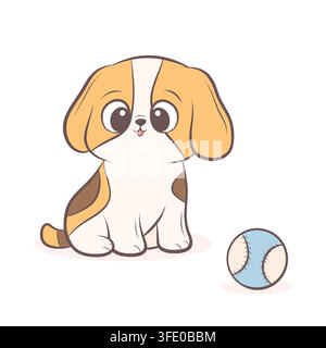 Vector illustration of cute beagle puppy with ball Stock Vector