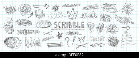 Pen doodles and scribbles form chaotic handwritten textures vector illustration set. Stock Vector