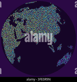 fauvism ultraviolet bloom south asia art movement world map with dots and strokes across art movements from Bauhaus to Glitch for modern wall art Stock Vector