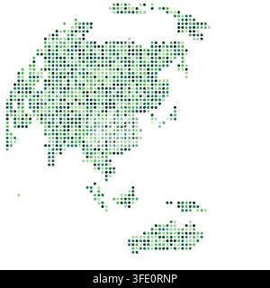 pixel block mosaic world map in emerald fresh east asia palette featuring colored square blocks arranged in a grid for poster decor art display Stock Vector