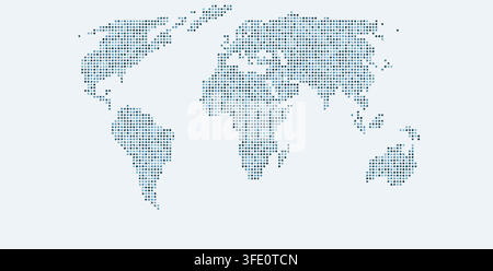 slate blue africa world map rendered as pixel block mosaic with colored square blocks arranged in a grid for wall art display interior framed decor Stock Vector