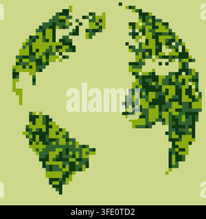 pixel block mosaic world map in pixel arcade game boy atlantic palette featuring colored square blocks arranged in a grid for poster decor print Stock Vector