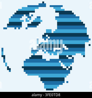 pixel arcade ocean mono europe world map rendered as pixel block mosaic with colored square blocks arranged in a grid for wall art poster print Stock Vector