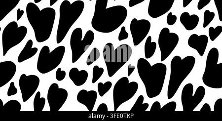Bold black heart-shaped organic motif pattern on white background, combining playful graphic forms with an animal-inspired surface aesthetic. Vector i Stock Vector