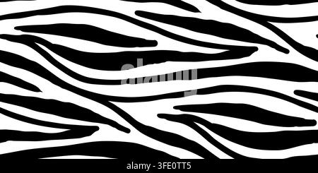 Black and white horizontal animal-inspired stripe pattern with irregular flowing lines and bold zebra-like graphic texture. Vector illustration Stock Vector