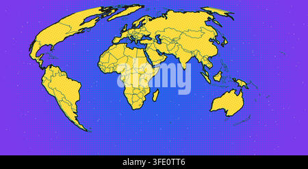 abstract electric middle east pop art world map showing vintage halftone print with Ben-Day dots and bold outlines for print decor framed poster Stock Vector