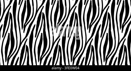 Hand-drawn black and white zebra-inspired stripe pattern with irregular vertical lines and expressive organic fur texture. Vector illustration Stock Vector