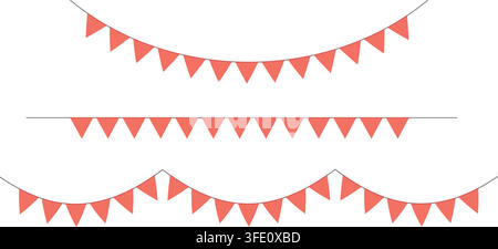 Colorful festive pennant garlands with triangular flags creating cheerful party atmosphere vector illustration collection. Stock Vector