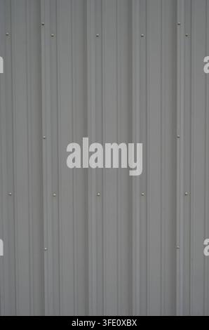 Gray corrugated metal siding panels showing vertical ridges, and a small moth-like insect Stock Photo