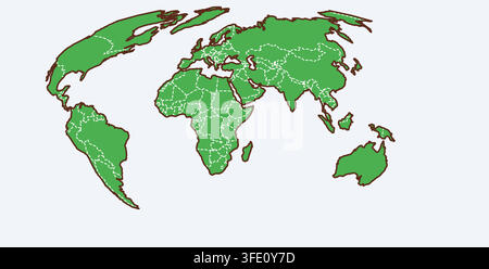 simplified silhouette world map in silhouette emerald middle east palette featuring bold angular coastlines with solid fills and contours for poster Stock Vector