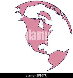 silhouette rose usa world map rendered as simplified silhouette with bold angular coastlines with solid fills and contours for wall art framed decor Stock Vector
