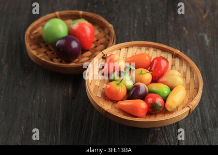 Fruit Shaped Mung Beans Cake, Thai Called Kanom Look Choup, Thailand Traditional Dessert Stock Photo