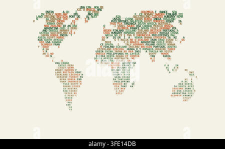 abstract word map forest europe typographic terrain world map showing binary code and text characters filling continental shapes for print decor Stock Vector