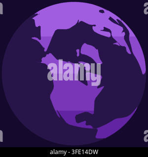 simplified silhouette world map in simplified vapor purple canada palette featuring bold angular coastlines with solid fills and contours for poster Stock Vector