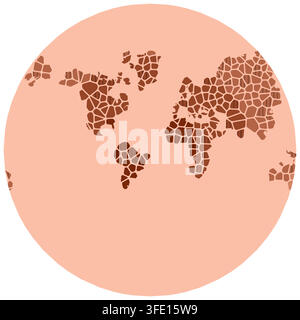 abstract coral atlantic urban grid world map showing city-block street parcels and organic road networks for print decor framed poster poster print Stock Vector