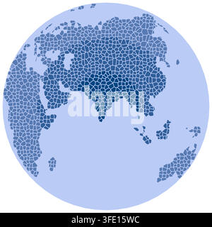 abstract cobalt south asia urban grid world map showing city-block street parcels and organic road networks for print decor poster print design Stock Vector