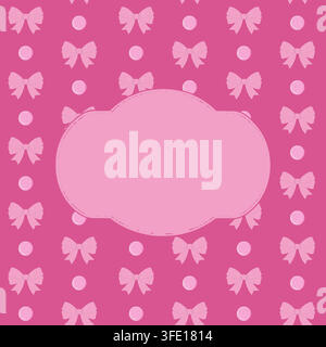 Retro style background template in magenta tones, decorated with seamless ribbon bows, classic polka dots, and a central empty text label. Perfect for Stock Vector