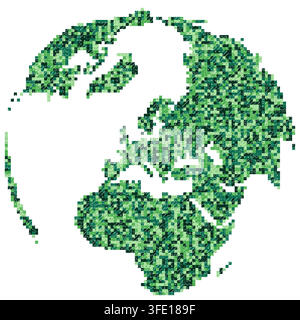 pixel block mosaic world map in emerald fresh europe palette featuring colored square blocks arranged in a grid for poster decor and home decor Stock Vector