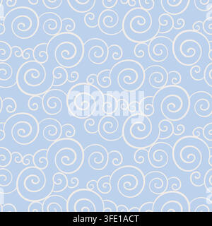 Seamless Asian pattern blue spiral cloud motifs Stock Vector