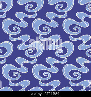 Seamless Asian cloud pattern stylized blue swirls Stock Vector