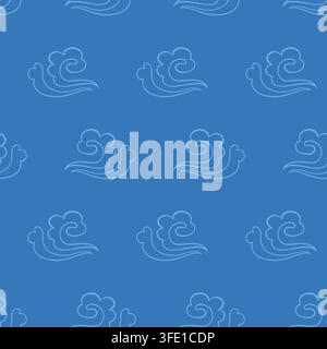 Japanese Asian Seamless blue pattern cloud waves Stock Vector