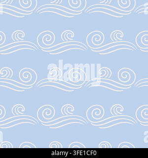 Japanese Asian Seamless blue pattern cloud waves Stock Vector