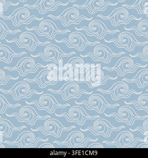 Japanese Asian Seamless blue pattern cloud waves Stock Vector