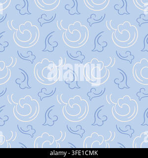 Japanese Asian Seamless blue pattern cloud waves Stock Vector