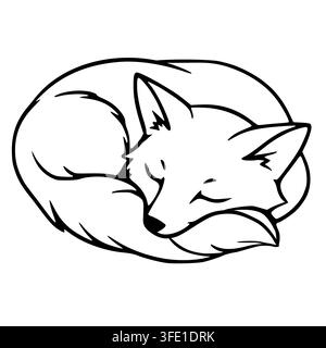 Sleeping fox vector illustration, curled up wild animal outline Stock Vector
