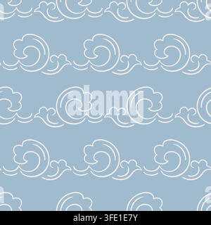 Soft Asian Seamless pale blue pattern cloud waves Stock Vector