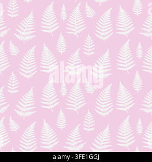 Delicate white fern fronds silhouettes on a soft pink background. Elegant botanical design for romantic gift wrap and floral wallpaper Stock Vector