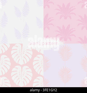 Set of tropical patterns in soft pastel tones. Stock Vector