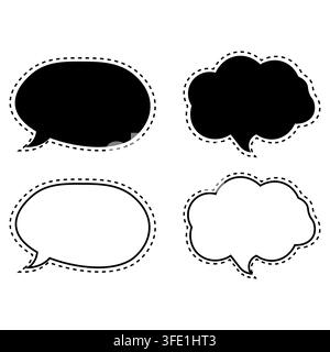 A minimalist vector collection of speech bubble icons featuring oval and rounded rectangle shapes in both black outline and solid silhouette styles. P Stock Vector