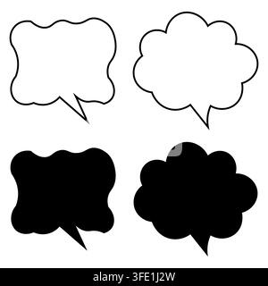 A minimalist vector collection of speech bubble icons featuring oval and rounded rectangle shapes in both black outline and solid silhouette styles. P Stock Vector